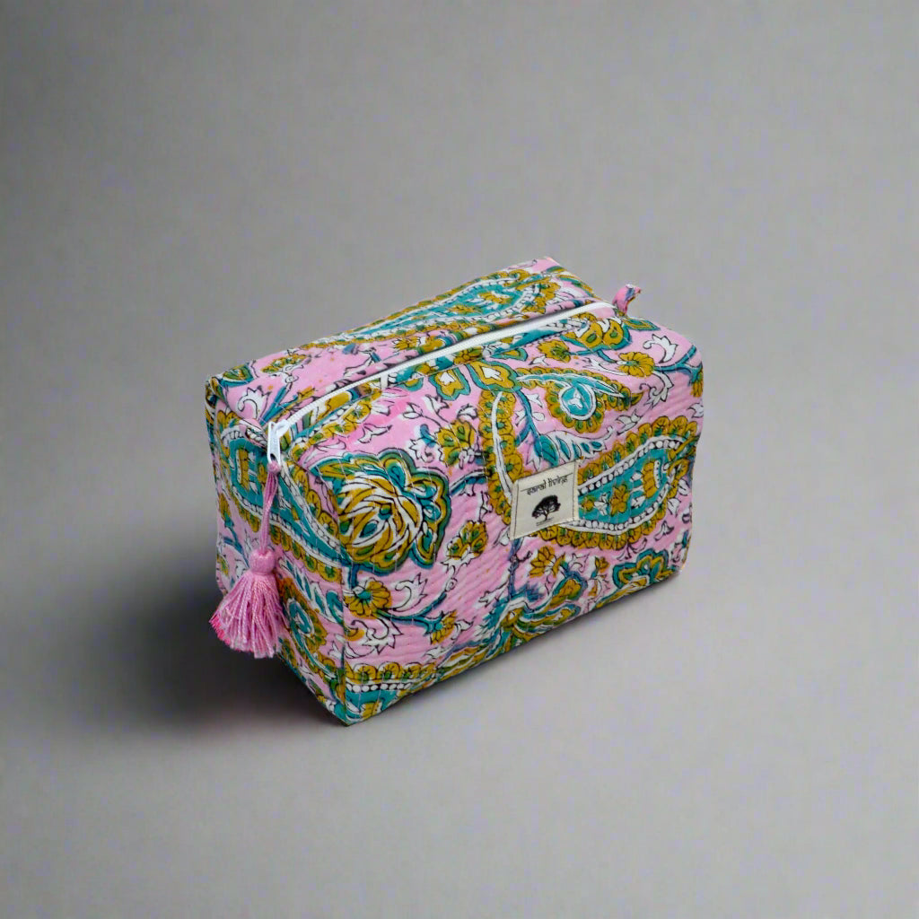 Estuche de algodón con estampado vintage de cachemira | Imprescindible de viaje con estampado a mano