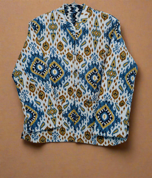 The Voyager – Reversible Quilted Cotton Jacket | Geometric Print | Kapas Earthshells Collection