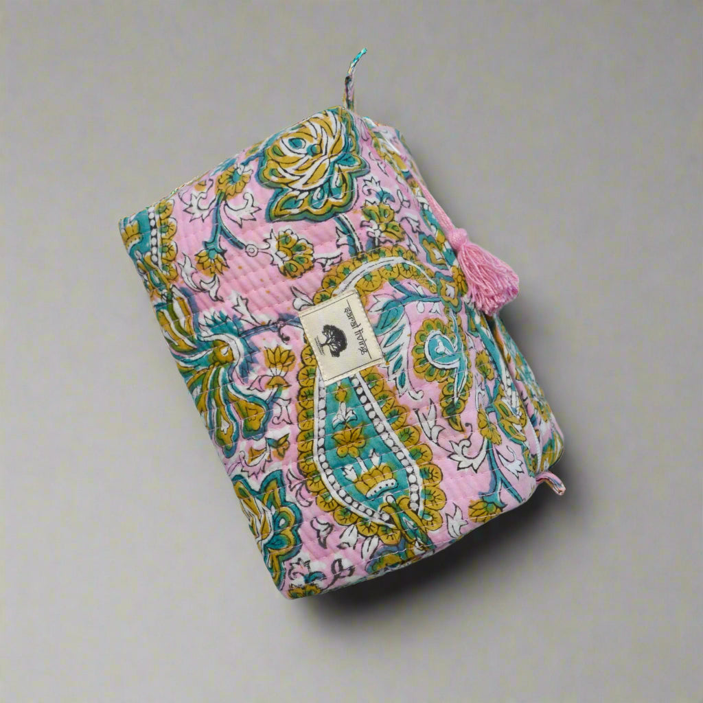 Estuche de algodón con estampado vintage de cachemira | Imprescindible de viaje con estampado a mano