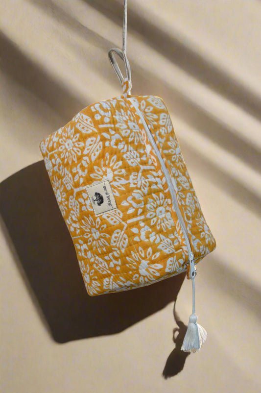 Sun-Kissed Ochre | Cotton Pouch | Hand-Stamped Travel Essential