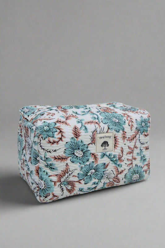 Dusky Bloom | Cotton Pouch | Hand-Stamped Travel Essential