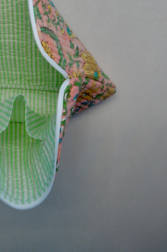 Coral Bloom | Cotton Laptop Sleeve | Hand-Stamped Cotton Accessory