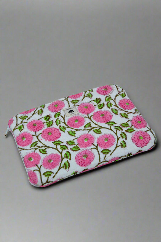 Rosa Burst | Cotton Laptop Sleeve | Hand-Stamped Cotton Accessory