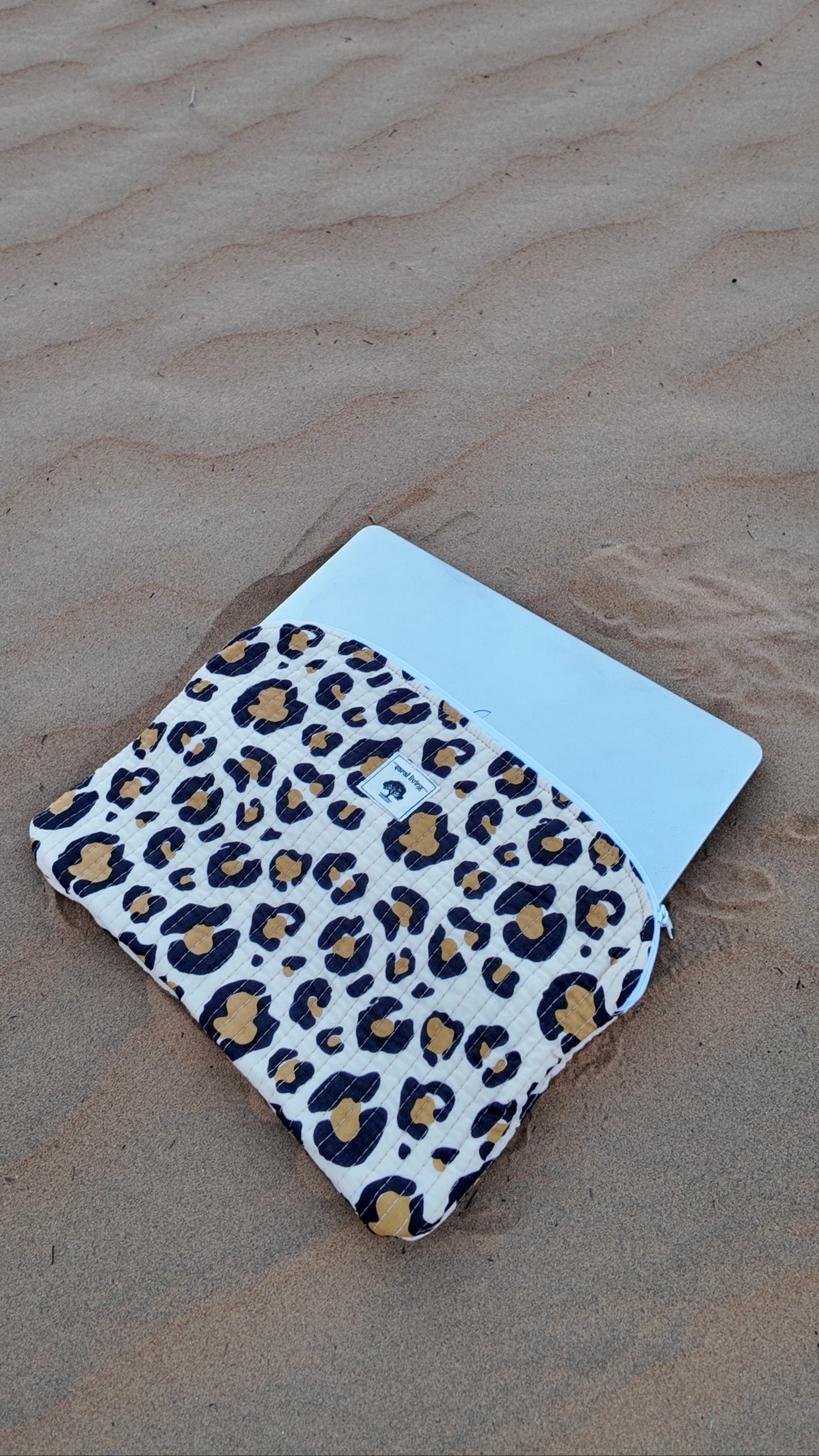 Golden Stride | Cotton Laptop Sleeve | Hand-Stamped Cotton Accessory