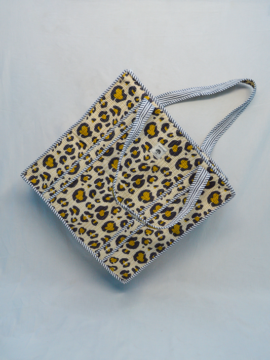 Golden Stride | Cotton Tote Bag | Hand-Stamped Cotton Carryall