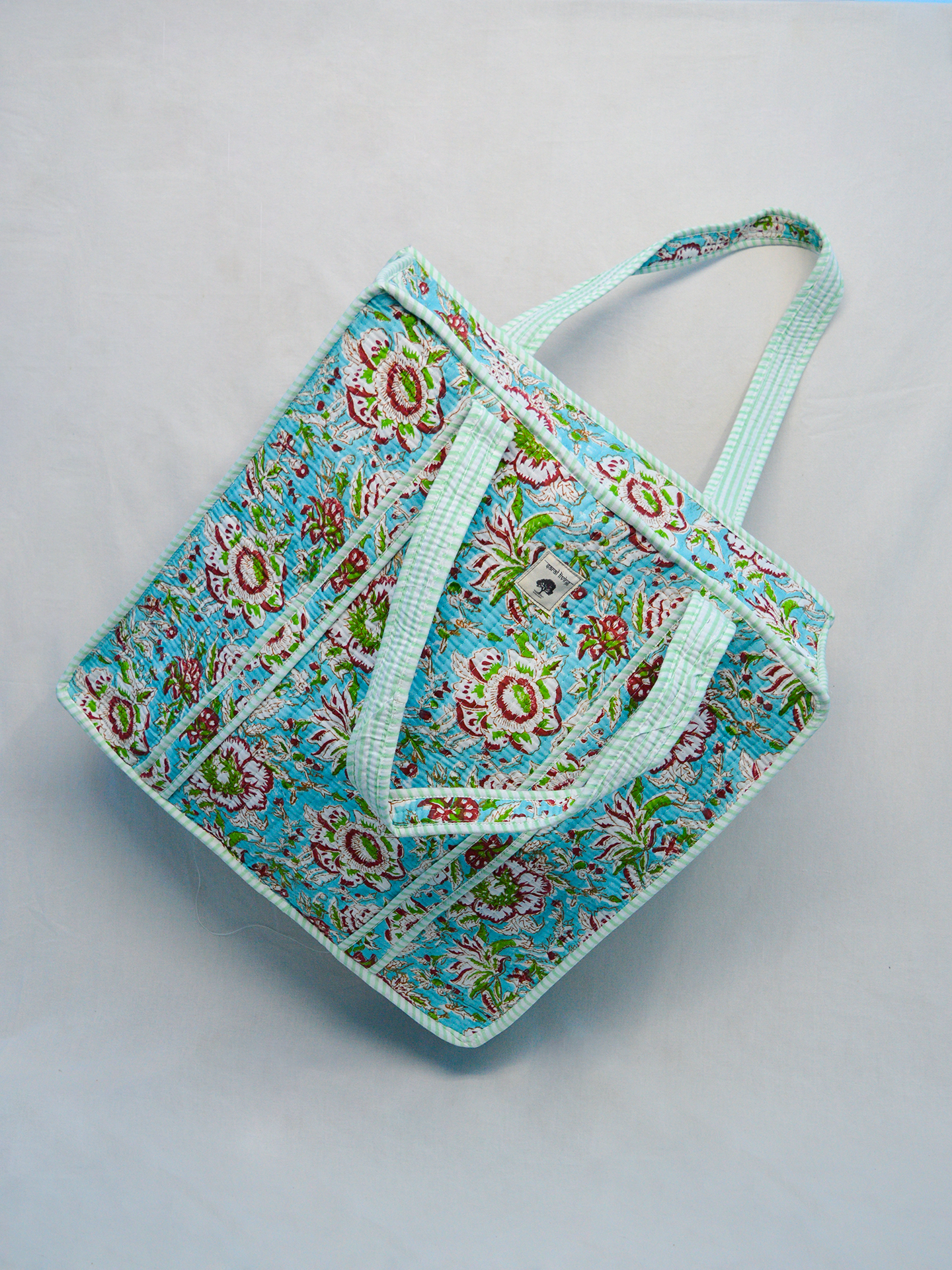 Azure Garden | Cotton Tote Bag | Hand-Stamped Cotton Carryall