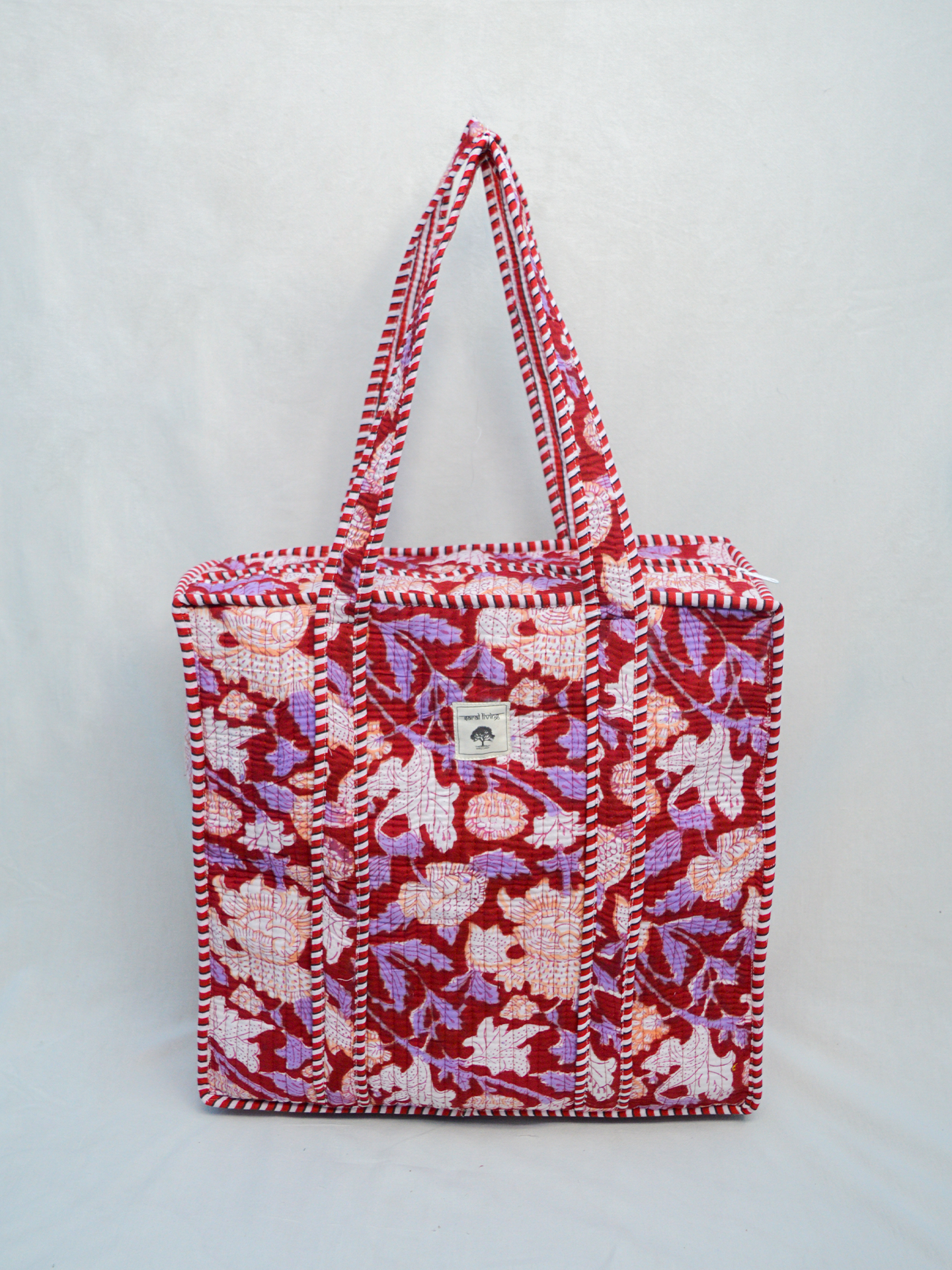 Flora Carmesí | Bolsa de algodón | Bolsa de mano de algodón estampada a mano