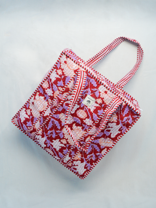 Crimson Flora | Cotton Essentials Set | Hand-Stamped Artisan Bundle