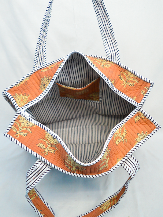 Amber Bloom | Cotton Tote Bag | Hand-Stamped Cotton Carryall