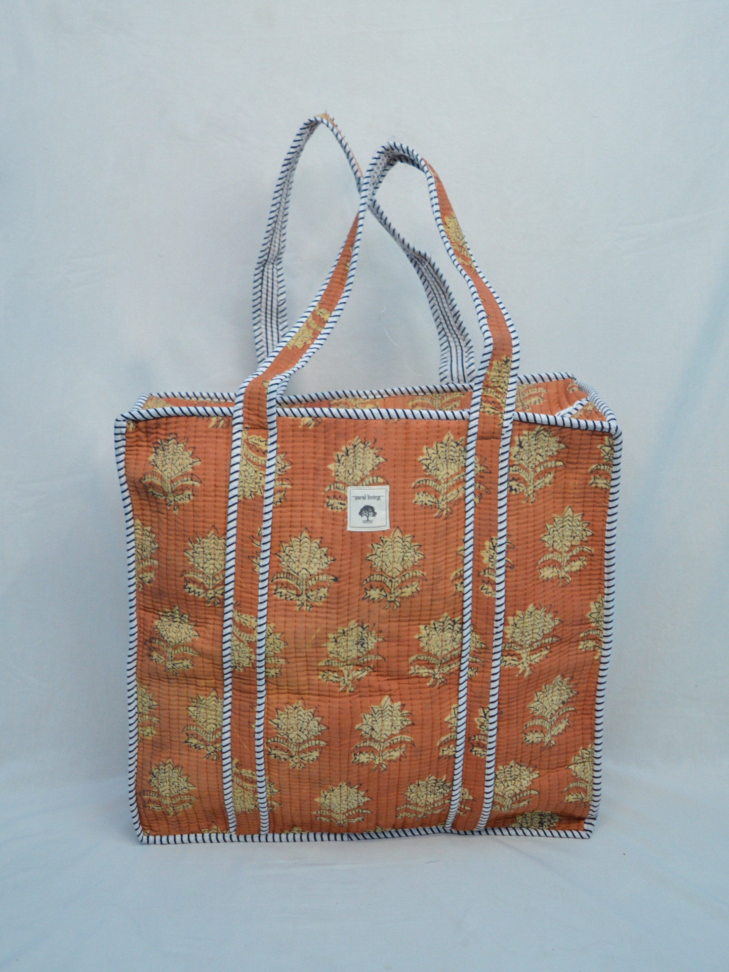 Amber Bloom | Bolsa de algodón | Bolsa de mano de algodón estampada a mano