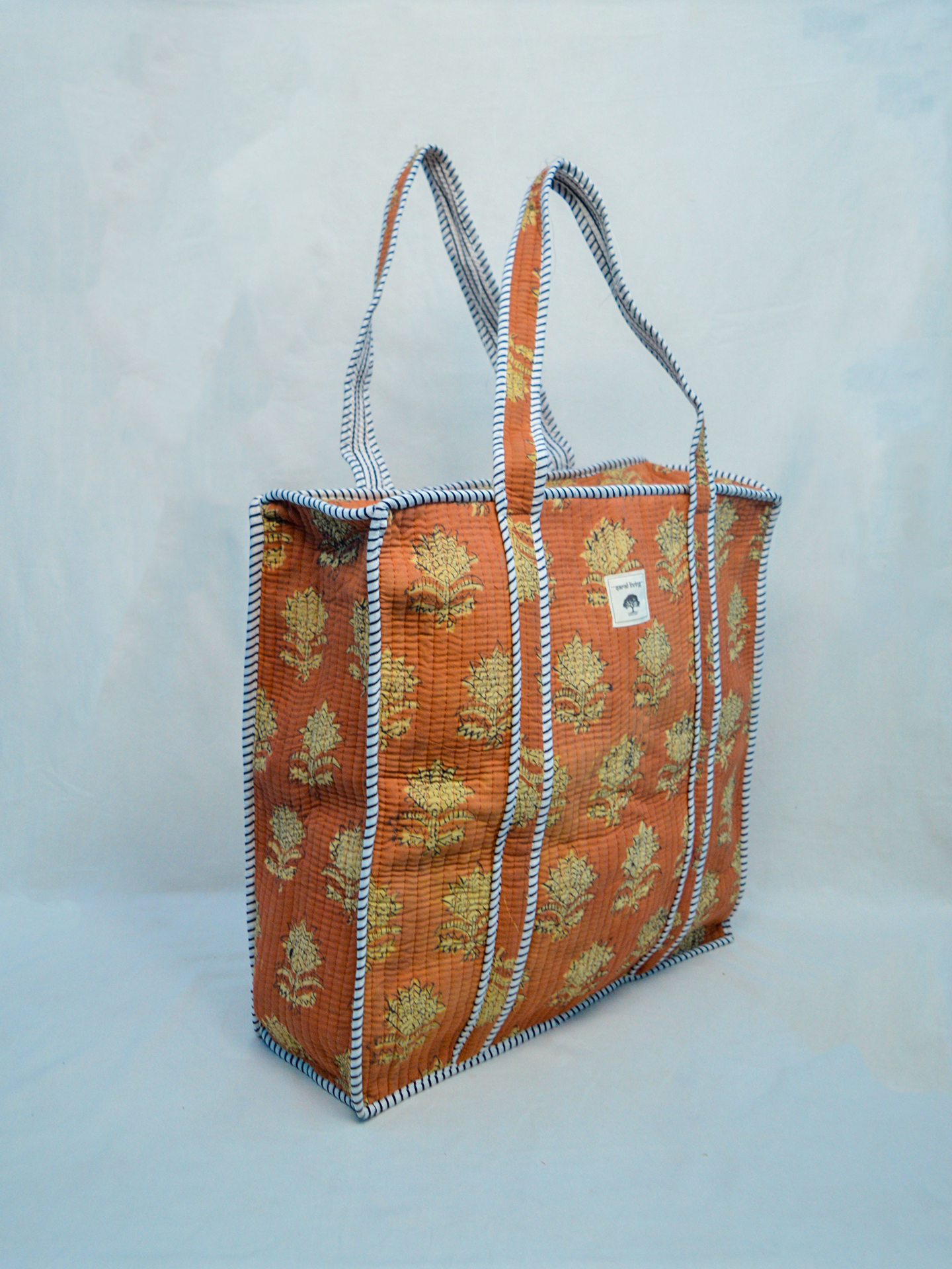 Amber Bloom | Bolsa de algodón | Bolsa de mano de algodón estampada a mano