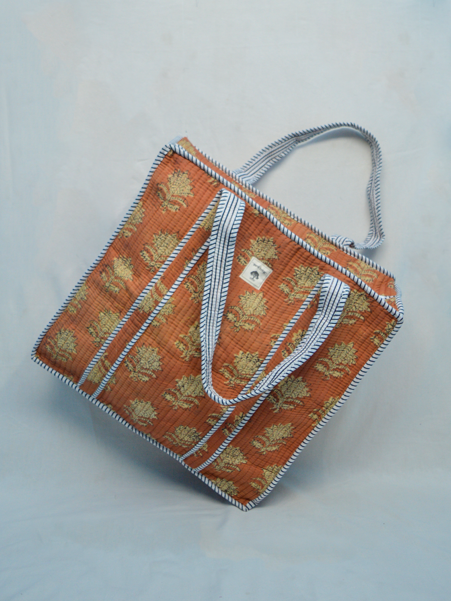 Amber Bloom | Bolsa de algodón | Bolsa de mano de algodón estampada a mano