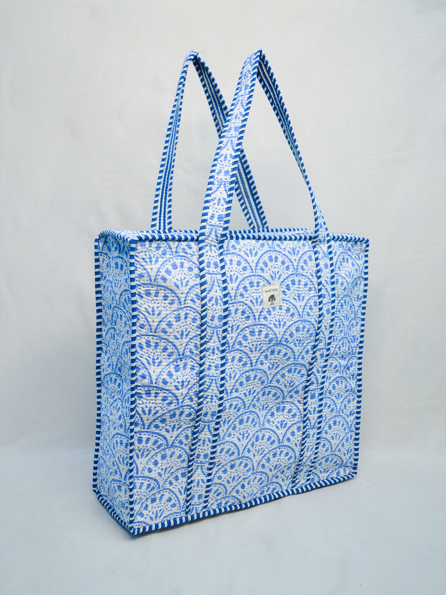 Santorini Tides | Bolsa de algodón | Bolsa de viaje de algodón estampada a mano