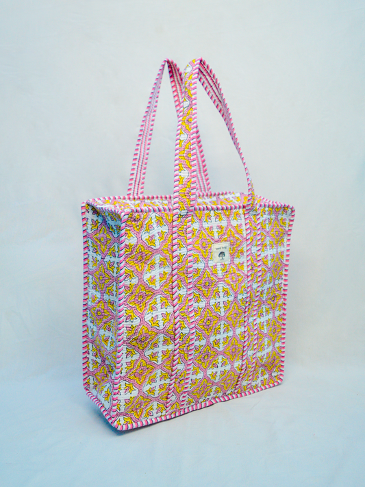 Golden Mirage | Cotton Tote Bag | Hand-Stamped Cotton Carryall