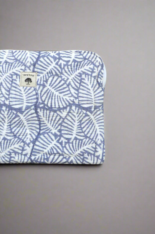 Blue Fern | Cotton Laptop Sleeve | Hand-Stamped Cotton Accessory