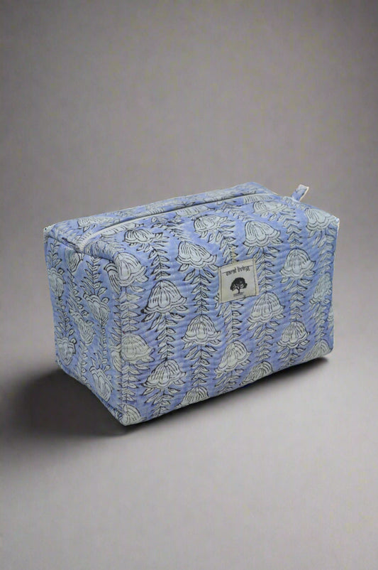 Indigo Bloom | Cotton Pouch | Hand-Stamped Travel Essential