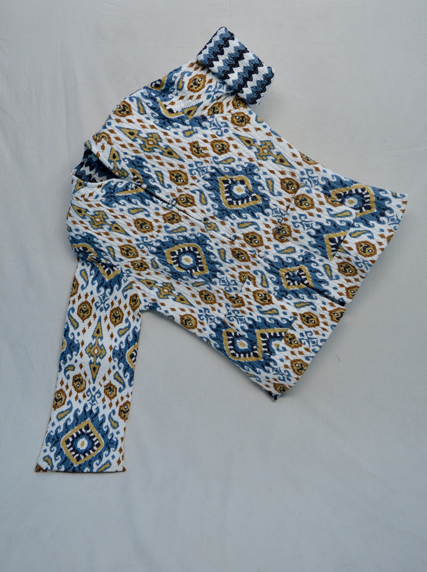 The Voyager – Reversible Quilted Cotton Jacket | Geometric Print | Kapas Earthshells Collection