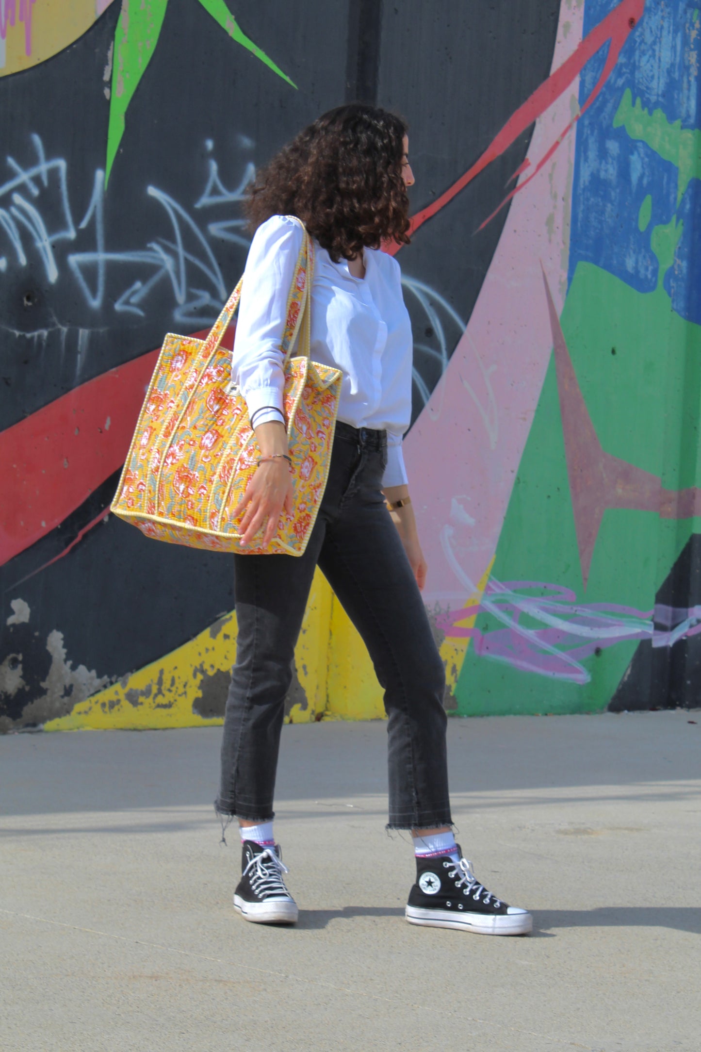 Tuscan Bloom | Bolsa de algodón | Bolsa de mano de algodón estampada a mano