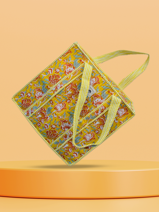 Tuscan Bloom | Cotton Tote Bag | Hand-Stamped Cotton Carryall