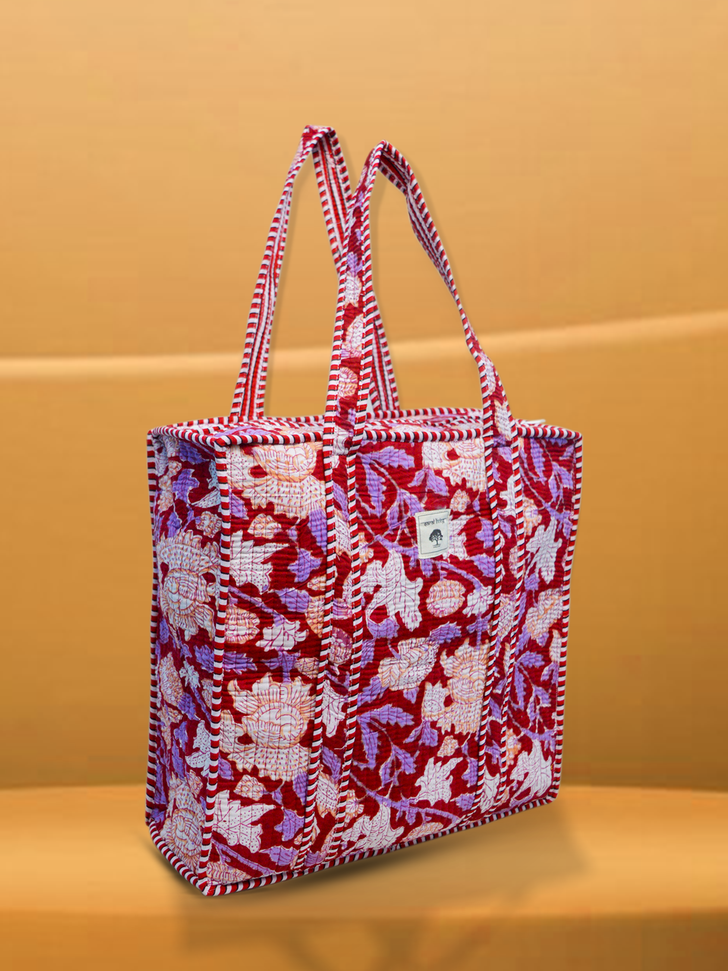 Flora Carmesí | Bolsa de algodón | Bolsa de mano de algodón estampada a mano