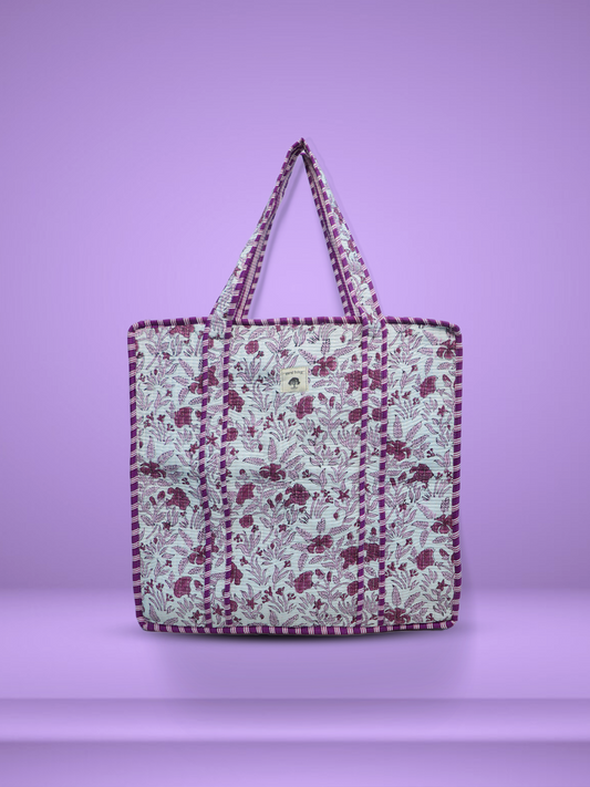 Burgundy Reverie | Cotton Tote Bag | Hand-Stamped Cotton Carryall