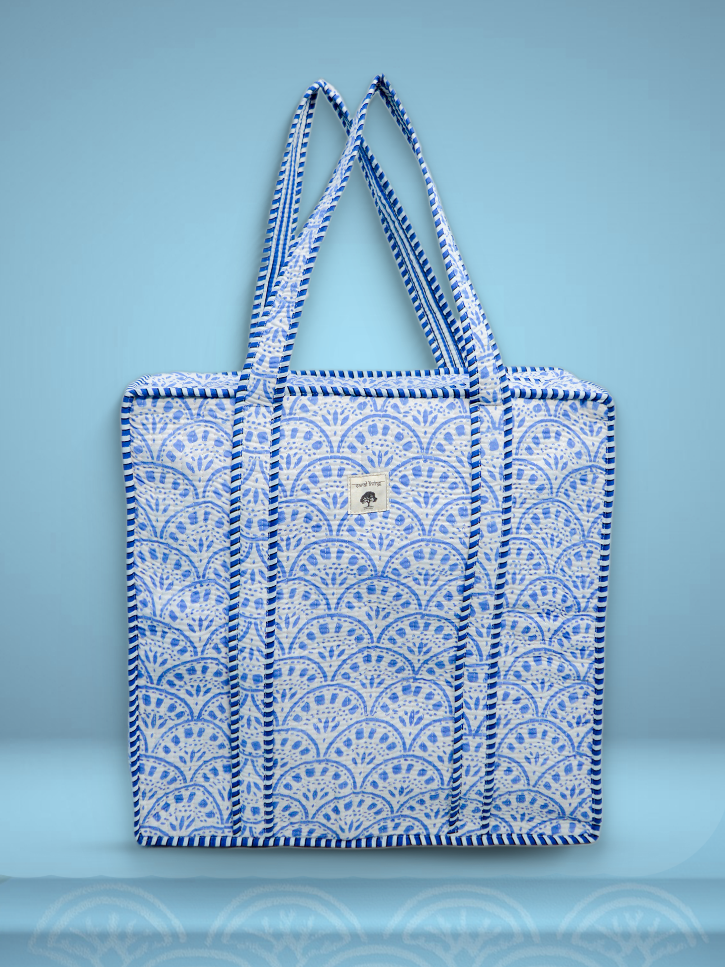 Santorini Tides | Bolsa de algodón | Bolsa de viaje de algodón estampada a mano
