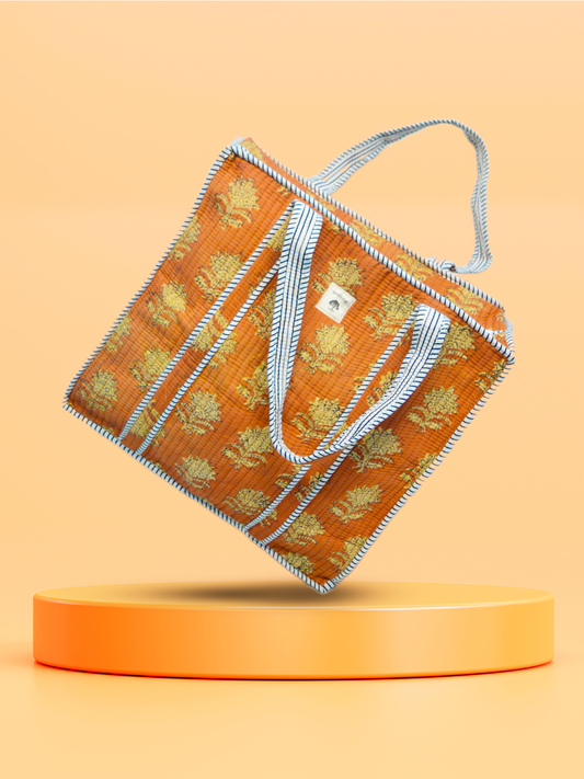 Amber Bloom | Bolsa de algodón | Bolsa de mano de algodón estampada a mano