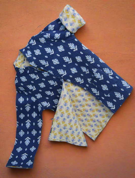 The Indigo Root – Chaqueta reversible acolchada de algodón | Hecha a mano con algodón Kapas natural