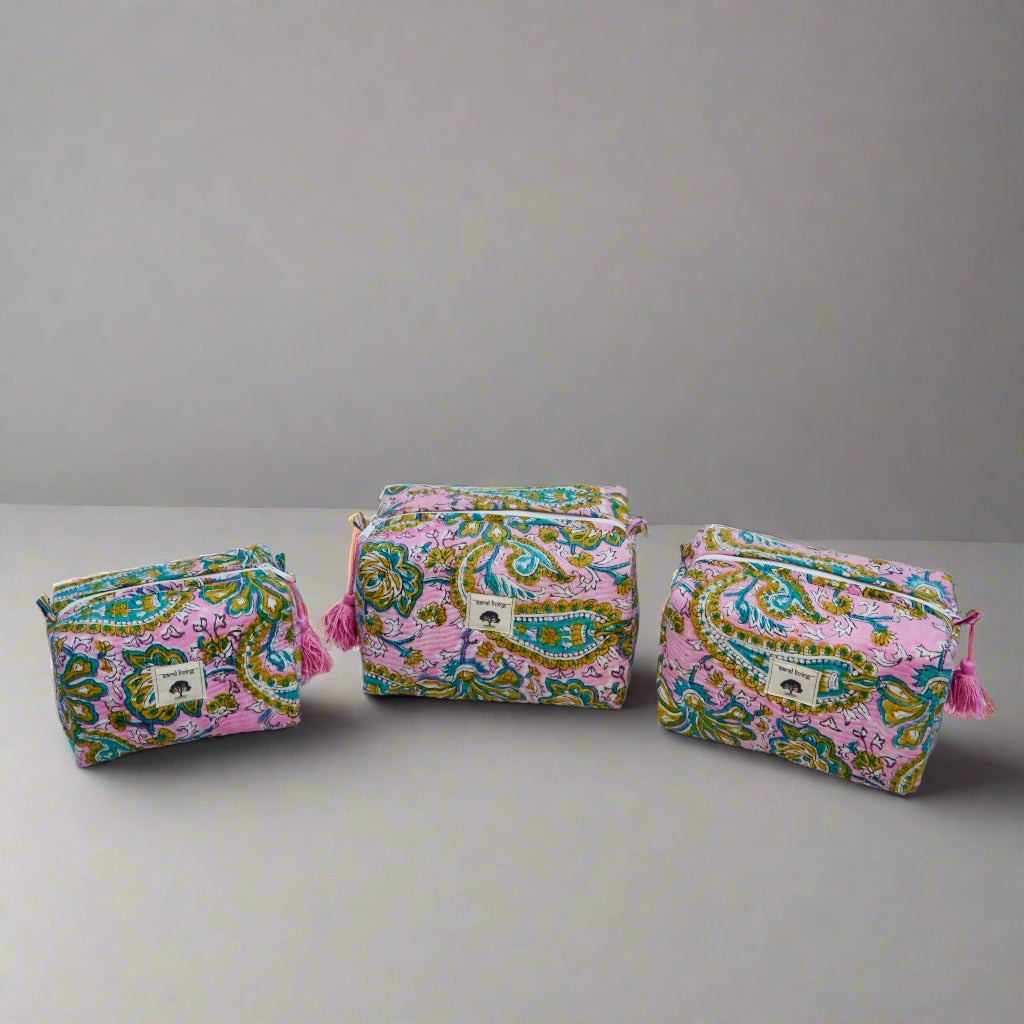 Vintage Paisley | Cotton Pouch | Hand-Stamped Travel Essential