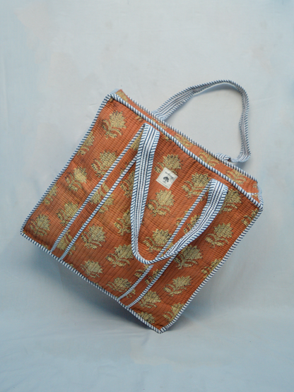 Amber Bloom | Bolsa de algodón | Bolsa de mano de algodón estampada a mano