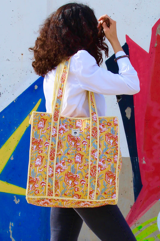 Tuscan Bloom | Bolsa de algodón | Bolsa de mano de algodón estampada a mano