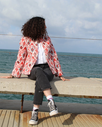 The Ember – Quilted Red Cotton Jacket | Handmade with Kapas Filling for Women