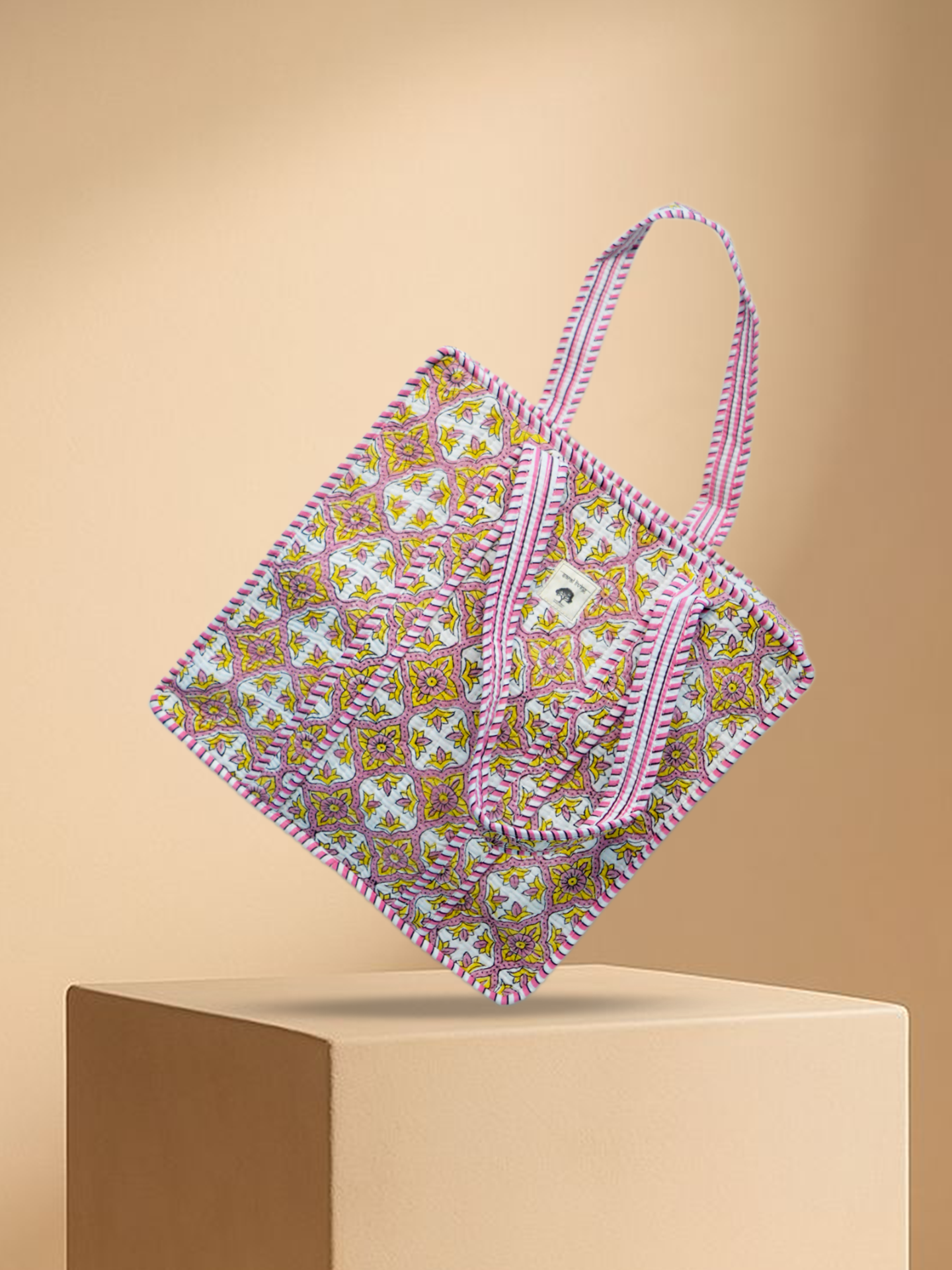 Mirage Dorado | Bolsa de algodón | Bolsa de mano de algodón estampada a mano