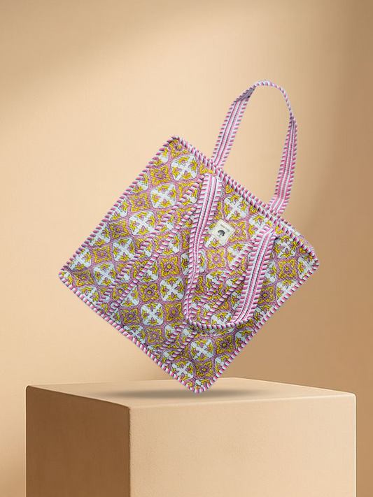 Mirage Dorado | Bolsa de algodón | Bolsa de mano de algodón estampada a mano